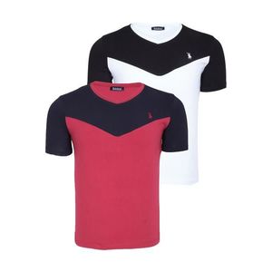 DUAL SET T8591 DEWBERRY MENS T-SHIRT-WHITE-BURGUNDY obraz