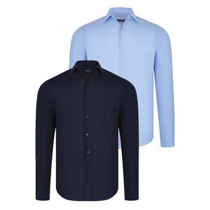 DUAL SET G726 DEWBERRY MENS SHIRTS-NAVY BLUE-BLUE obraz