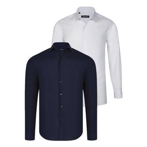 DUAL SET G726 DEWBERRY MENS SHIRT-WHITE-NAVY BLUE obraz