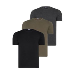 TRIPLE SET T8569 DEWBERRY BIKE COLLAR MENS T-SHIRT-BLACK-ANTHRACITE-KHAKI obraz