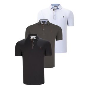 TRIPLE SET T8582 DEWBERRY MENS T-SHIRT-BLACK-WHITE-KHAKI obraz