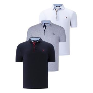 TRIPLE SET T8582 DEWBERRY MENS T-SHIRT-NAVY BLUE-WHITE-GREY obraz