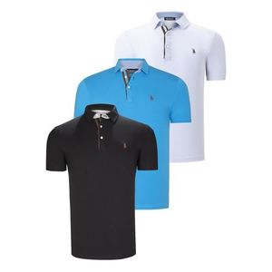 TRIPLE SET T8582 DEWBERRY MENS T-SHIRT-BLACK-WHITE-DARK TURQUOISE obraz