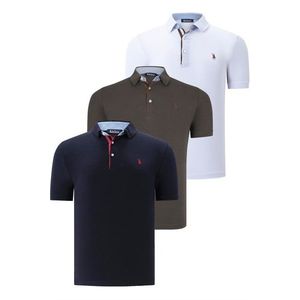 TRIPLE SET T8582 DEWBERRY MENS T-SHIRT-NAVY BLUE-WHITE-KHAKI obraz