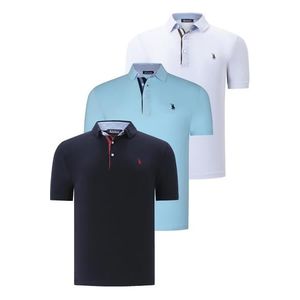 TRIPLE SET T8582 DEWBERRY MENS T-SHIRT-NAVY BLUE-WHITE-CYAN obraz