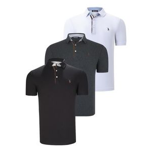 TRIPLE SET T8582 DEWBERRY MENS T-SHIRT-BLACK-WHITE-ANTHRACITE obraz