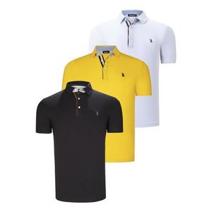 TRIPLE SET T8582 DEWBERRY MENS T-SHIRT-BLACK-WHITE-YELLOW obraz