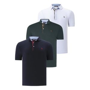 TRIPLE SET T8582 DEWBERRY MENS T-SHIRT-NAVY BLUE-WHITE-GREEN obraz