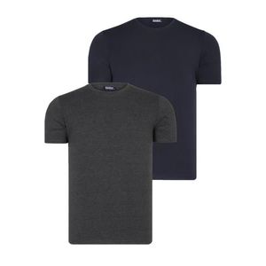 DUAL SET T8569 DEWBERRY BIKE COLLAR MENS T-SHIRT-ANTHRACITE-NAVY BLUE obraz