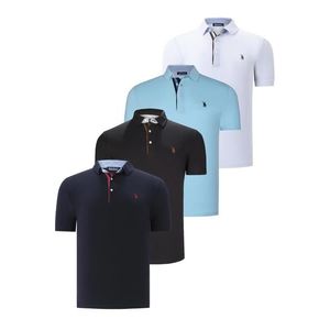 QUAD SET T8582 DEWBERRY MENS T-SHIRT-BLACK-WHITE-NAVY BLUE-CYAN obraz