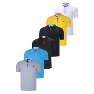 SIX SET T8582 DEWBERRY MENS T-SHIRT-BLACK-WHITE-NAVY BLUE-DARK TURQUOISE-YELLOW-GREY obraz