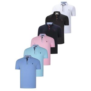 SIX SET T8582 DEWBERRY MENS T-SHIRT-BLACK-WHITE-NAVY BLUE-PINK-CYAN-LIGHT BLUE obraz