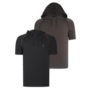 DUAL SET T8570 DEWBERRY HOODED MEN'S T-SHIRT-BLACK-KHAKI obraz