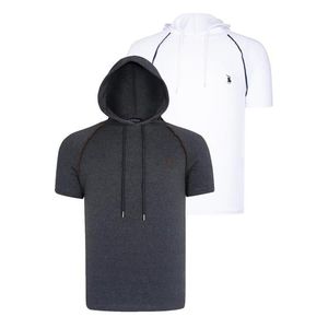 DUAL SET T8570 DEWBERRY HOODED MEN'S T-SHIRT-WHITE-ANTHRACITE obraz