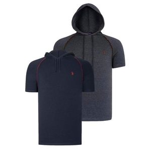 DUAL SET T8570 DEWBERRY HOODED MEN'S T-SHIRT-ANTHRACITE-NAVY BLUE obraz