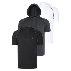 TRIPLE SET T8570 DEWBERRY HOODED MEN'S T-SHIRT-ANTHRACITE-WHITE-BLACK obraz