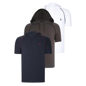 TRIPLE SET T8570 DEWBERRY HOODED MEN'S T-SHIRT-NAVY BLUE-WHITE-KHAKI obraz