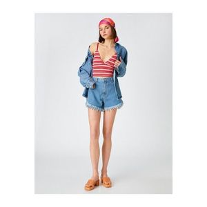 Koton Denim Shorts High Waist, Tassels Pocket Cotton. obraz