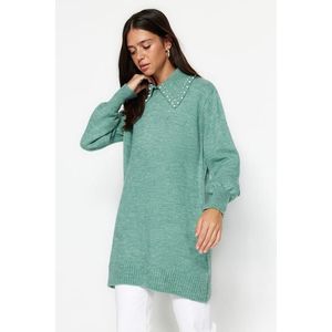 Trendyol Turquoise Baby Collar Pearled Soft Knitwear Sweater obraz