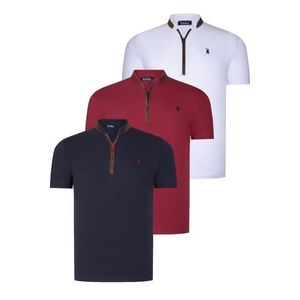 TRIPLE SET T8571 DEWBERRY ZIPPERED MENS T-SHIRT-NAVY BLUE-WHITE-BURGUNDY obraz