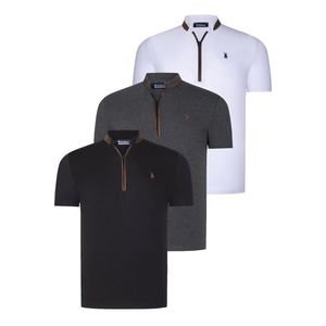 TRIPLE SET T8571 DEWBERRY ZIPPERED MEN'S T-SHIRT-ANTHRACITE-WHITE-BLACK obraz