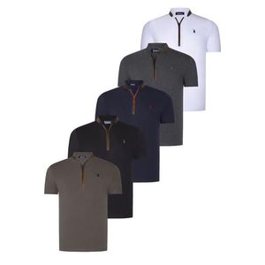 FIVE SET T8571 DEWBERRY ZIPPER MEN'S T-SHIRT-BLACK-WHITE-NAVY BLUE-ANTHRACITE-KHAKI obraz