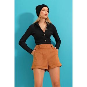 Trend Alaçatı Stili Women's Cinnamon Double Leg Velvet Weave Mini Shorts obraz