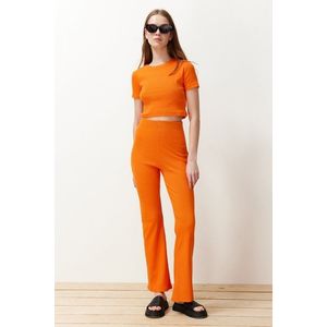 Trendyol Orange Crop Crew Neck Ribbed Stretchy Knitted Blouse and Pants Top and Bottom Set obraz