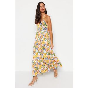 Trendyol Multicolored Floral Pattern With Tie Back Detail Maxi Knitted Dress obraz