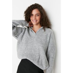 Trendyol Gray Soft Textured Hooded Knitwear Sweater obraz