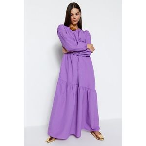 Trendyol Purple Shirred Detail Cotton Wide-Purple Woven Dress obraz