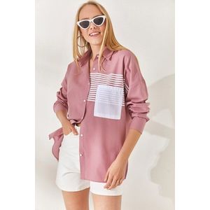 Olalook Dried Rose Pocket Detailed Oversized Woven Shirt obraz