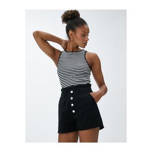 Koton High Waist Denim Shorts With Pockets, Elasticated Buttons obraz