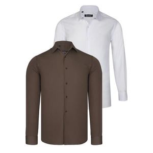 DUAL SET G726 DEWBERRY MENS SHIRT-WHITE-BROWN obraz