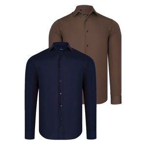 DUAL SET G726 DEWBERRY MENS SHIRT-NAVY BLUE-BROWN obraz