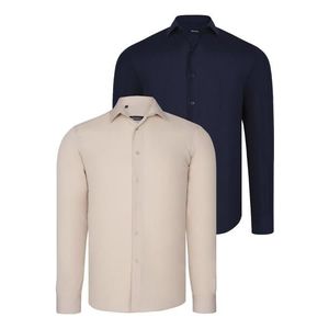 DUAL SET G726 DEWBERRY MENS SHIRTS-NAVY BLUE-BEIGE obraz