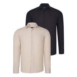 DUAL SET G726 DEWBERRY MENS SHIRTS-BLACK-BEIGE obraz