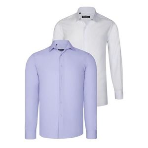 DUAL SET G726 DEWBERRY MENS SHIRTS-WHITE-LILAC obraz