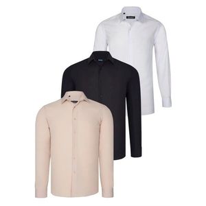 TRIPLE SET G726 DEWBERRY SHIRT-BLACK-WHITE-BEIGE obraz