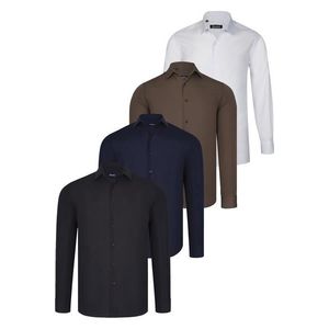 QUAD SET G726 DEWBERRY SHIRT-BLACK-WHITE-NAVY BLUE-BROWN obraz