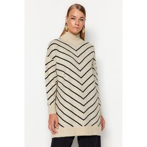 Trendyol Stone Striped High Collar Knitwear Sweater obraz