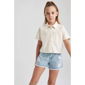 DEFACTO Girl Crop Linen Short Sleeve Shirt obraz