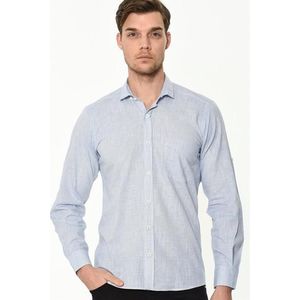 G625 DEWBERRY LINEN SHIRT-PLAIN BLUE obraz