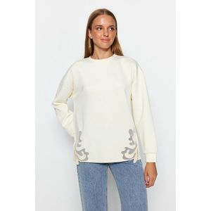 Trendyol Ecru Lace Detailed Diver/Scuba Knitted Sweatshirt obraz