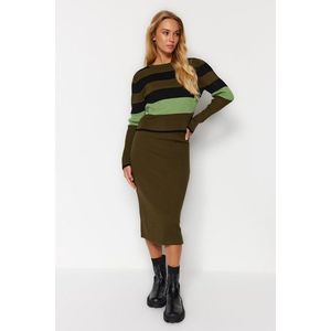 Trendyol Khaki Color Block Skirted Knitwear Bottom-Top Set obraz