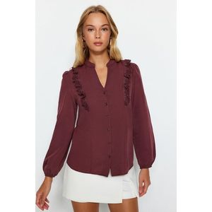 Trendyol Burgundy Lace Cotton Woven Shirt obraz