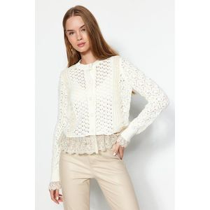 Trendyol Ecru Crop Lace Openwork/Perforated Knitwear Cardigan obraz