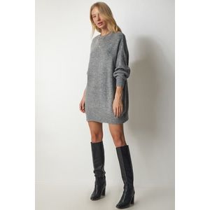 Happiness İstanbul Women's Gray Oversize Long Basic Knitwear Sweater obraz