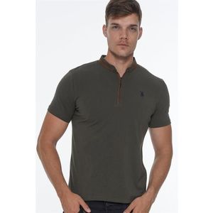 T8571 DEWBERRY ZIPPER MEN'S T-SHIRT-OPEN KHAKI obraz