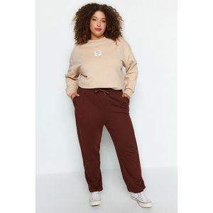 Trendyol Curve Brown Basic Jogger pletené elastické manžetové tepláky obraz